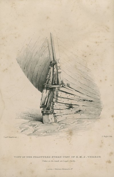Vista da coluna de popa fracturada do H.M.S. Terror: tirada na praia de Lough Swilly de Admiral William Henry Smyth