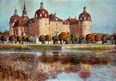 Vista do castelo de Moritzbourg Gravuras de Adolphe Nother (1855-?) Século XIX Paris, artes decorativas de Adolf Noether