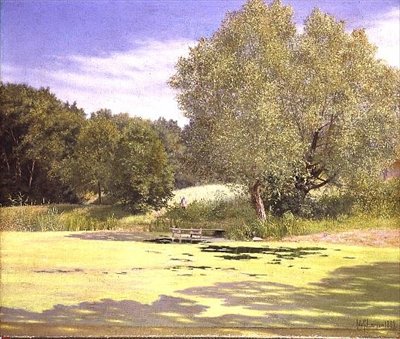 Um, pescador, partindo, um, lagoa de Adolf Alfred Larsen