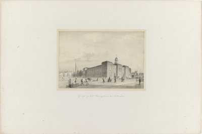 Vista do Beursgebouw em Rotterdam, 1854 Vista do Beursgebouw em Rotterdam (título no objeto) A Sociedade para a Promoção de Toonkunst, seu Festival de Música e a cidade de Roterdã. memória do ano de 1854 (título da série no objeto) de Adolf Carel Nunnink