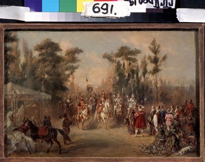 A caça do czar no século XVI. Obra de Adolf Carlos Magno (1826-1901). Óleo sobre papelão de Adolf Jossifowitsch Charlemagne