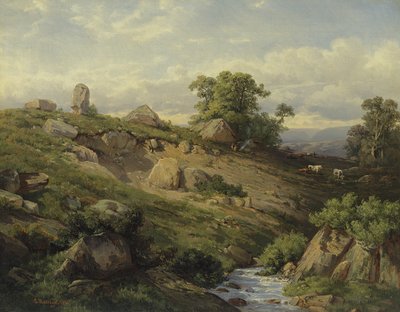 Inclinação do vale com queda da rocha, 1861 de Adolf Mosengel