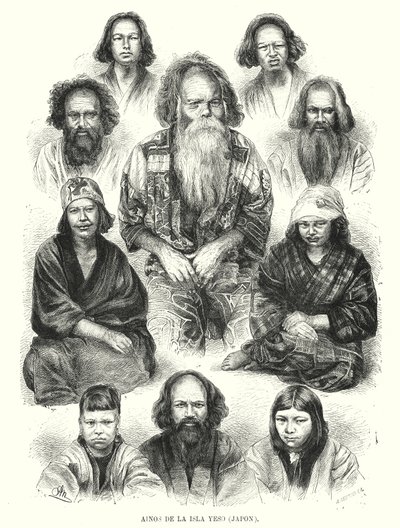 Povo ainu do norte do Japão (litho) de Adolf Neumann