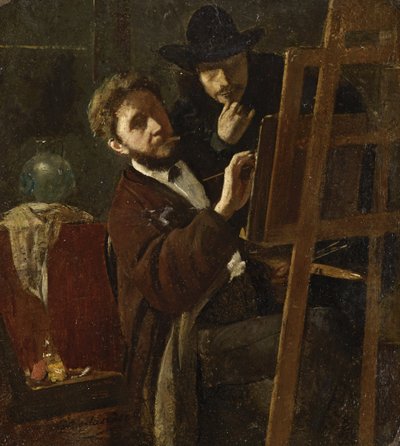 Oberländer e Karl Haider no cavalete de Adolf Oberländer