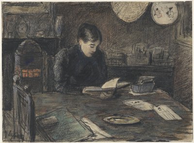 Mulher lendo em uma mesa de Adolf le Comte