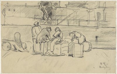 Trabalhadores no cais em Rotterdam de Adolf le Comte