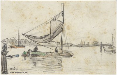 Navios à vela no Zaan perto de Zaandam de Adolf le Comte
