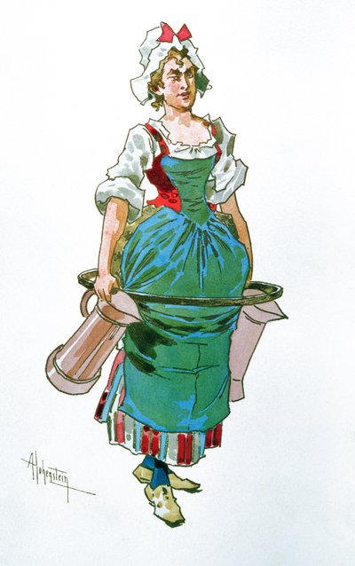 Figurinos para uma criada da Ópera Manon Lescaut de Giacomo Puccini (1858-1924) (wc) de Adolfo Hohenstein