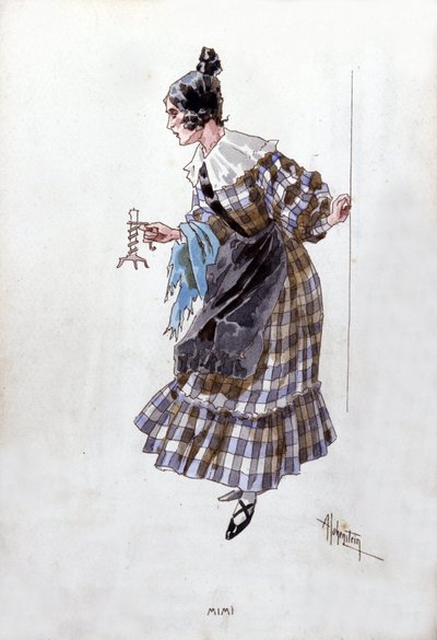 Traje do personagem de Mimi para a ópera "La Boheme" de Giacomo Puccini (1858-1924). Aquarela de Adolfo Hohenstein. de Adolfo Hohenstein