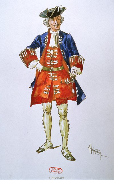 Traje masculino para a ópera Manon Lescaut de Giacomo Puccini (1858-1924) (wc) de Adolfo Hohenstein