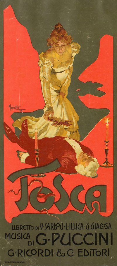 Cartaz para a Ópera Tosca de G. Puccini, 1899. de Adolfo Hohenstein