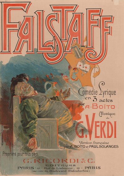 Cartaz da ópera Falstaff de Giuseppe Verdi, 1894. de Adolfo Hohenstein