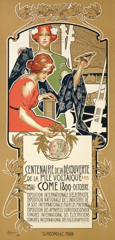 Reprodução de um cartaz publicitário da Exposição Internacional de Electricidade de Adolfo Hohenstein