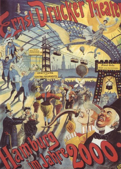 Hamburgo no ano 2000. Cartaz para o Teatro Ernst Drucker, 1896 de Adolph Friedländer