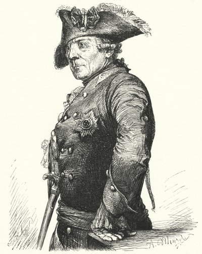 Frederico o Grande, Rei da Prússia (gravura) de Adolph Friedrich Erdmann von (after) Menzel