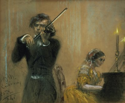 Clara Schumann (1819-96) e Joseph Joachim em concerto de Adolph Menzel