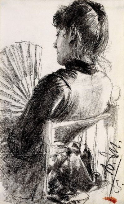 Senhora com um leque, 1885 de Adolph Menzel