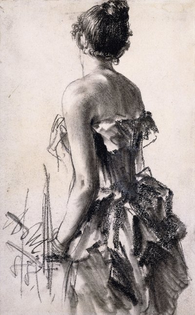 Vista traseira de uma mulher; Vista traseira de uma senhora, 1888 de Adolph Menzel