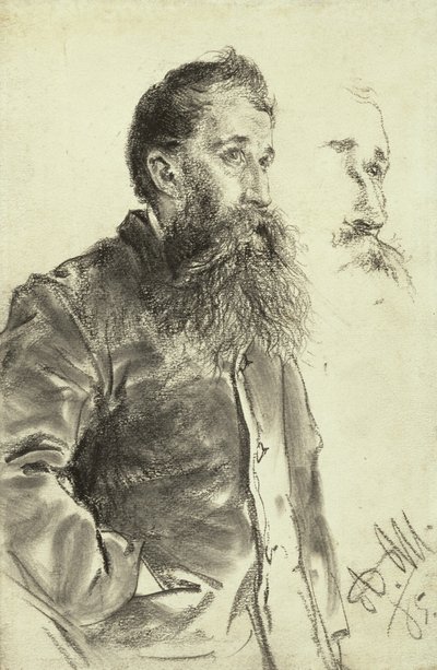 Estudo de um homem com barba, sua mão no bolso, 1885 de Adolph Menzel