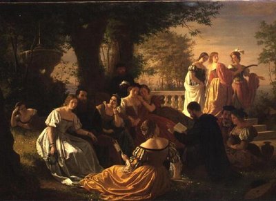 Leitura de festas venezianas em um jardim de Adolph Friedrich George Wichman