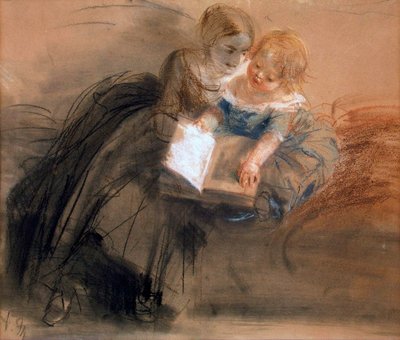Jovem com um filho, entre 1844 e 1850. de Adolph Menzel