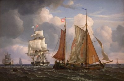 Navios navegando e batendo contra o vento no som de Adolph Friedrich Vollmer