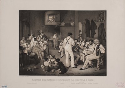 Artistas dinamarqueses em Osterien la Censola em Roma de Johan Adolph Kittendorff