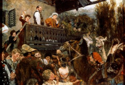 Cameleers de circo itinerantes em Partenkirchen, 1884. de Adolph Menzel