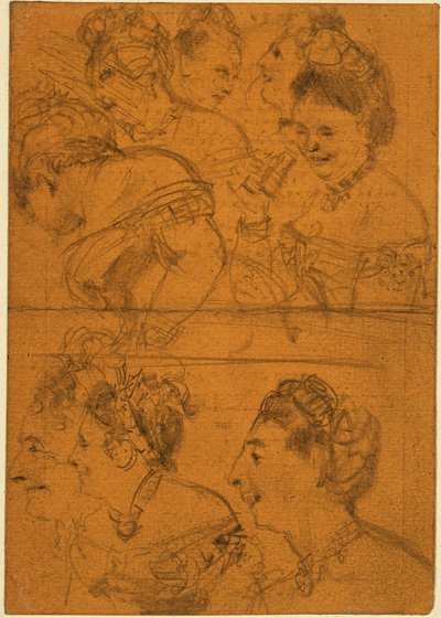 Acht Skizzen von Theaterbesucherinnen de Adolph Menzel