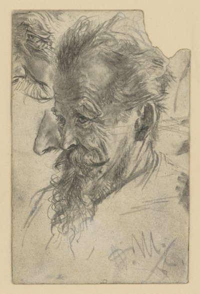 Cabeça de homem mais velho com barbicha e detalhes de Adolph Menzel