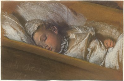 Uma criança dormindo em seu berço de Adolph Menzel