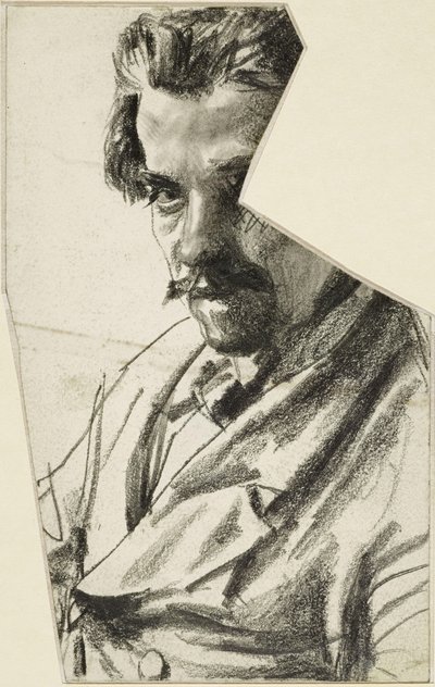 Retrato de meio corpo de um homem com barba, virado para a esquerda, com a cabeça voltada para o observador de Adolph Menzel