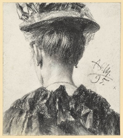 Busto de uma mulher com chapéu, visto de costas de Adolph Menzel
