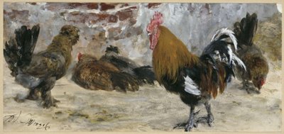 O galo e as galinhas. Do «Álbum das crianças» de Adolph Menzel