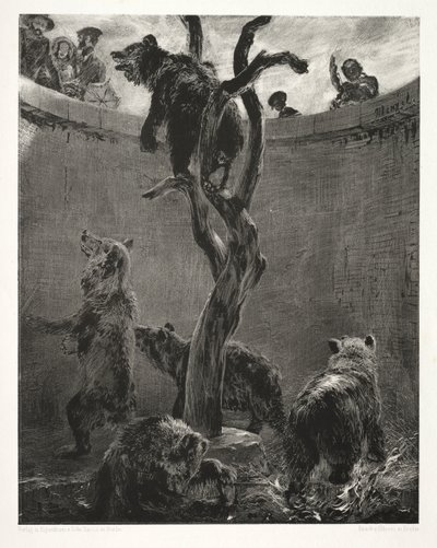Ensaio sobre pedra com pincel e raspador: The Bear Pit, 1851. de Adolph Menzel