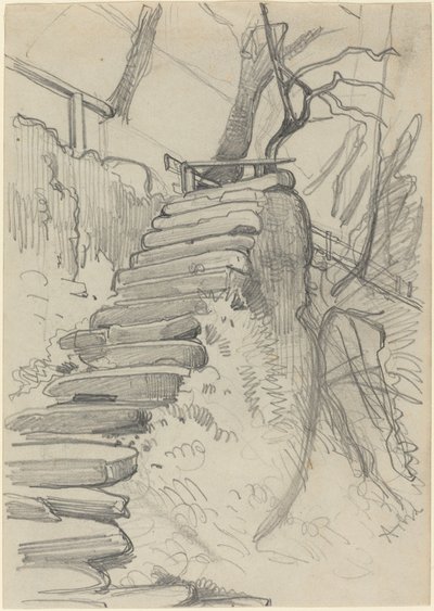 Voo de degraus de pedra em um jardim de Adolph Menzel