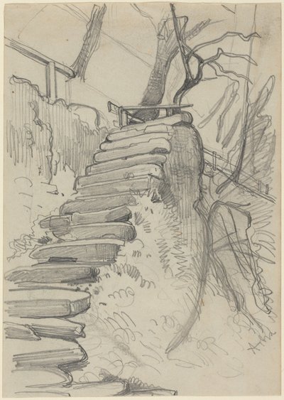 Escadaria de pedra num jardim de Adolph Menzel