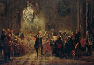 Concerto de flauta com Frederico, o Grande, em Sanssouci, 1850-1852 de Adolph Menzel