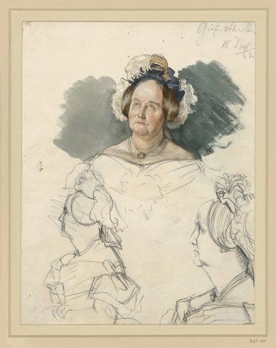 Condessa Alvensleben, nascida von der Osten-Sacken. Inclui dois retratos de busto. Esboço para o quadro «Coronação de Guilherme I em Königsberg» de Adolph Menzel