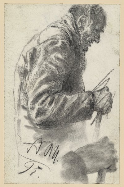 Meia-figura de um velho com bengala, cuja mão direita foi descartada e repetida por baixo de Adolph Menzel