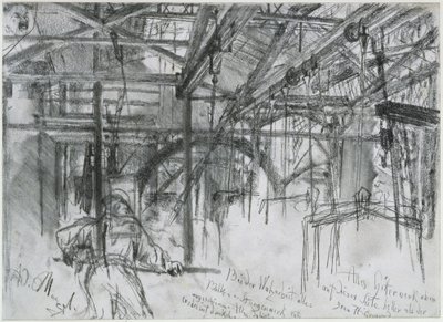 Pavilhão da fábrica de laminação de Königshütte. Estudo sobre «A fábrica de laminação de ferro. Ciclopes modernos» de Adolph Menzel