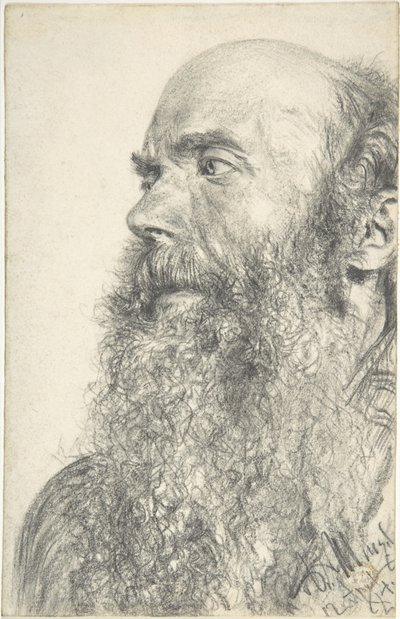 Cabeça de um homem barbudo de Adolph Menzel