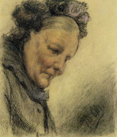 Cabeça de uma velha senhora (crayon e pastel sobre papel) de Adolph Menzel