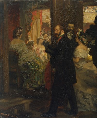 Na Ópera, 1862 (óleo sobre papel montado no cartão) de Adolph Menzel