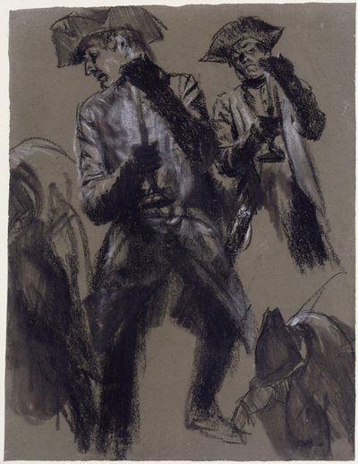 Estudo de modelo de um oficial com um candelabro de Adolph Menzel