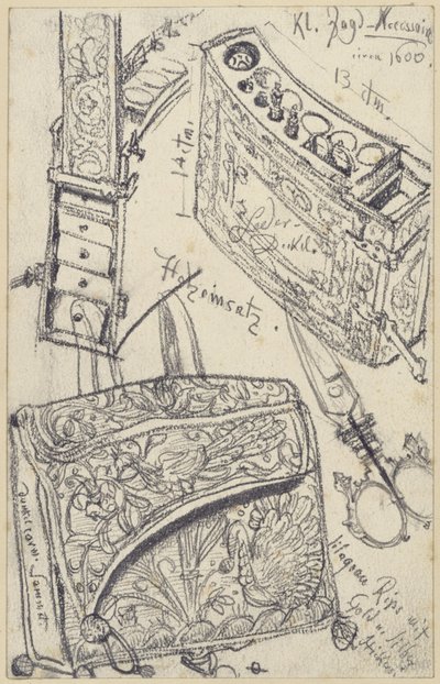 Bolsa de munições com farmácia de viagem pertencente ao selim de caça do Eleitor Johann Georg I da Saxónia, datada de 1618, Museu Histórico, Dresden de Adolph Menzel