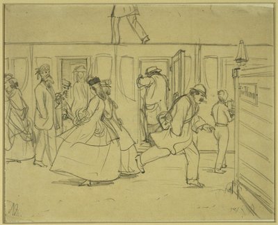 Viajantes na estação ferroviária («Para cavalheiros») de Adolph Menzel