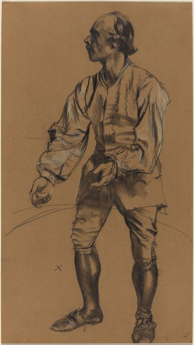 Richard Menzel posando em traje do século XVIII de Adolph Menzel