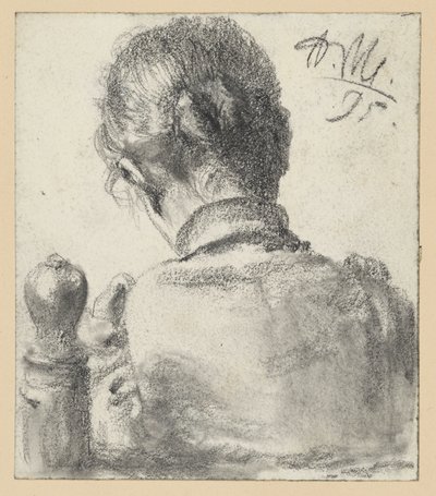 Vista de costas de uma mulher sentada numa cadeira de Adolph Menzel