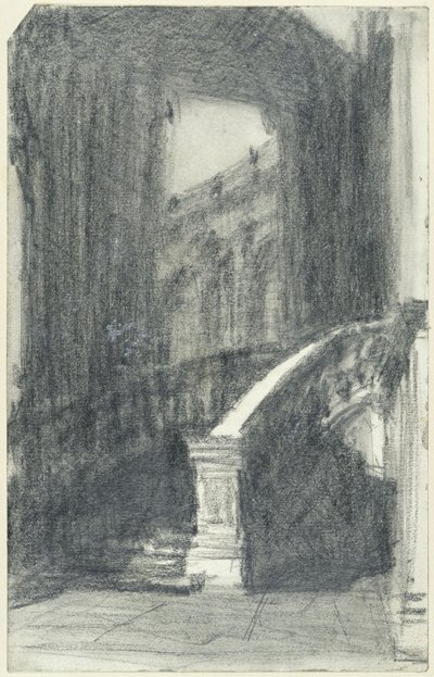 Escadaria no Pavilhão Municipal do Zwinger, em Dresden, à noite de Adolph Menzel